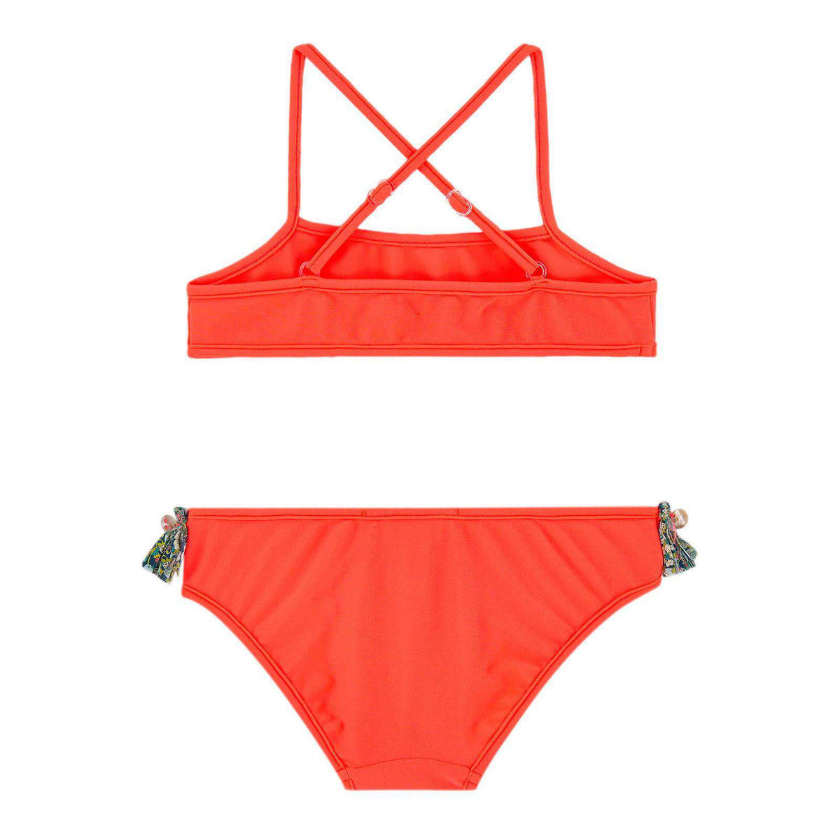 BONPOINT BABY NEON CORAL LIBERTY PRINT BIKINI WITH TASSLES 4 YEARS