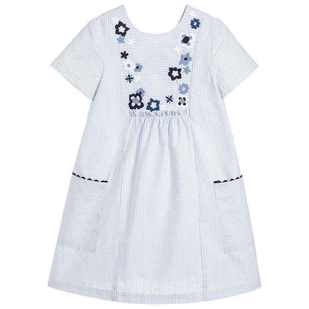TARTINE ET CHOCOLAT GIRLS BLUE STRIPED COTTON DRESS 5 YEARS