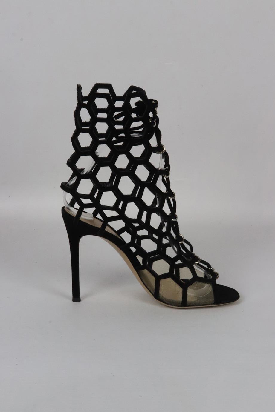 GIANVITO ROSSI CUTOUT SUEDE AND MESH ANKLE BOOTS EU 38 UK 5 US 8