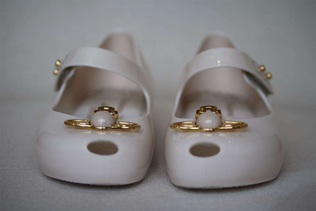 MINI MELISSA X VIVIENNE WESTWOOD GIRLS IVORY PEARL ORB JELLY SHOES EU 24 UK 7