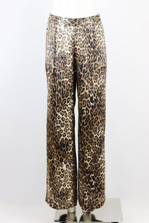 NILI LOTAN LEOPARD PRINT SILK PANTS SMALL