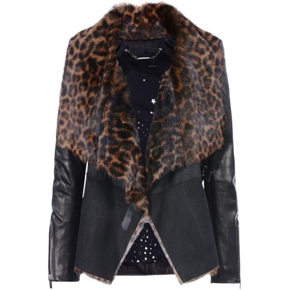 BARBARA BUI LEOPARD PRINT SHEARLING AND LEATHER BIKER JACKET FR 38 UK 10