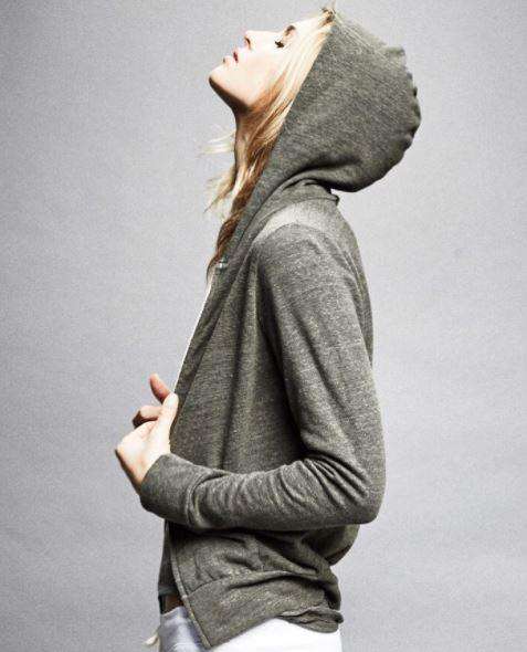 MONROW KHAKI JERSEY ZIP UP HOODIE SMALL