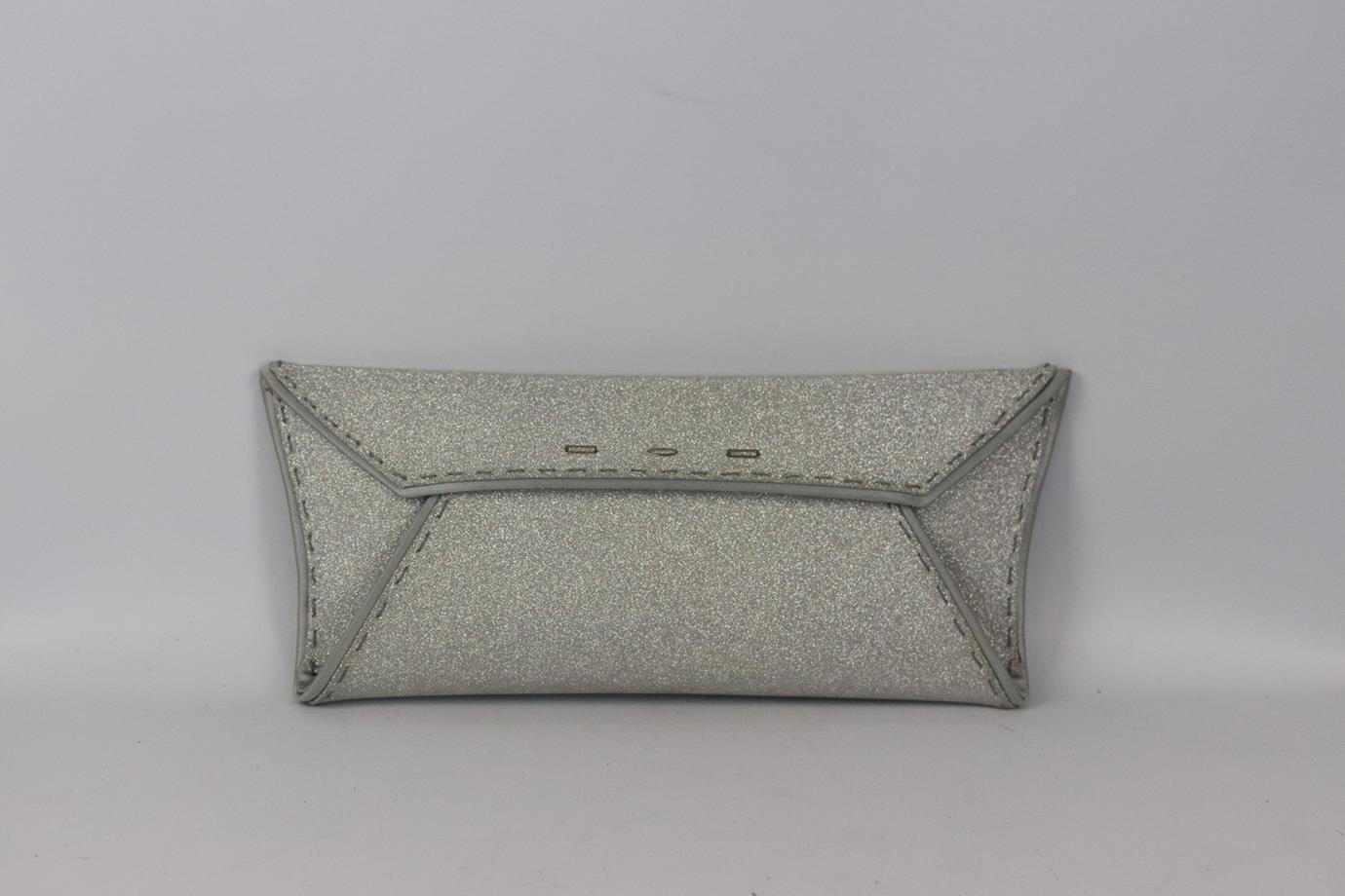 VBH SATIN TRIMMED GLITTERED FAUX LEATHER CLUTCH