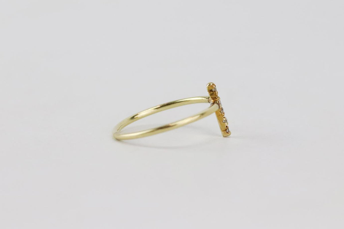 JACQUIE AICHE 14K YELLOW GOLD AND DIAMOND CROSS RING 15 MM