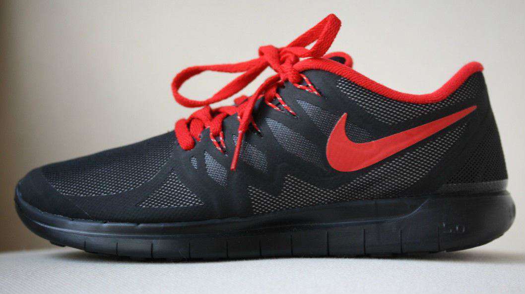 NIKE FREE 5.0 SHIELD ID BLACK RED TRAINERS 38 UK 4.5 US 7
