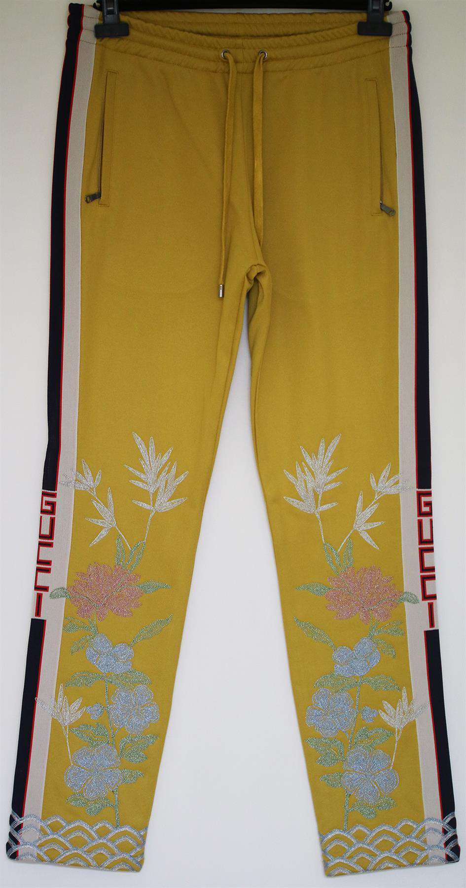 GUCCI FLORAL EMBROIDERED TRACK PANTS MEDIUM