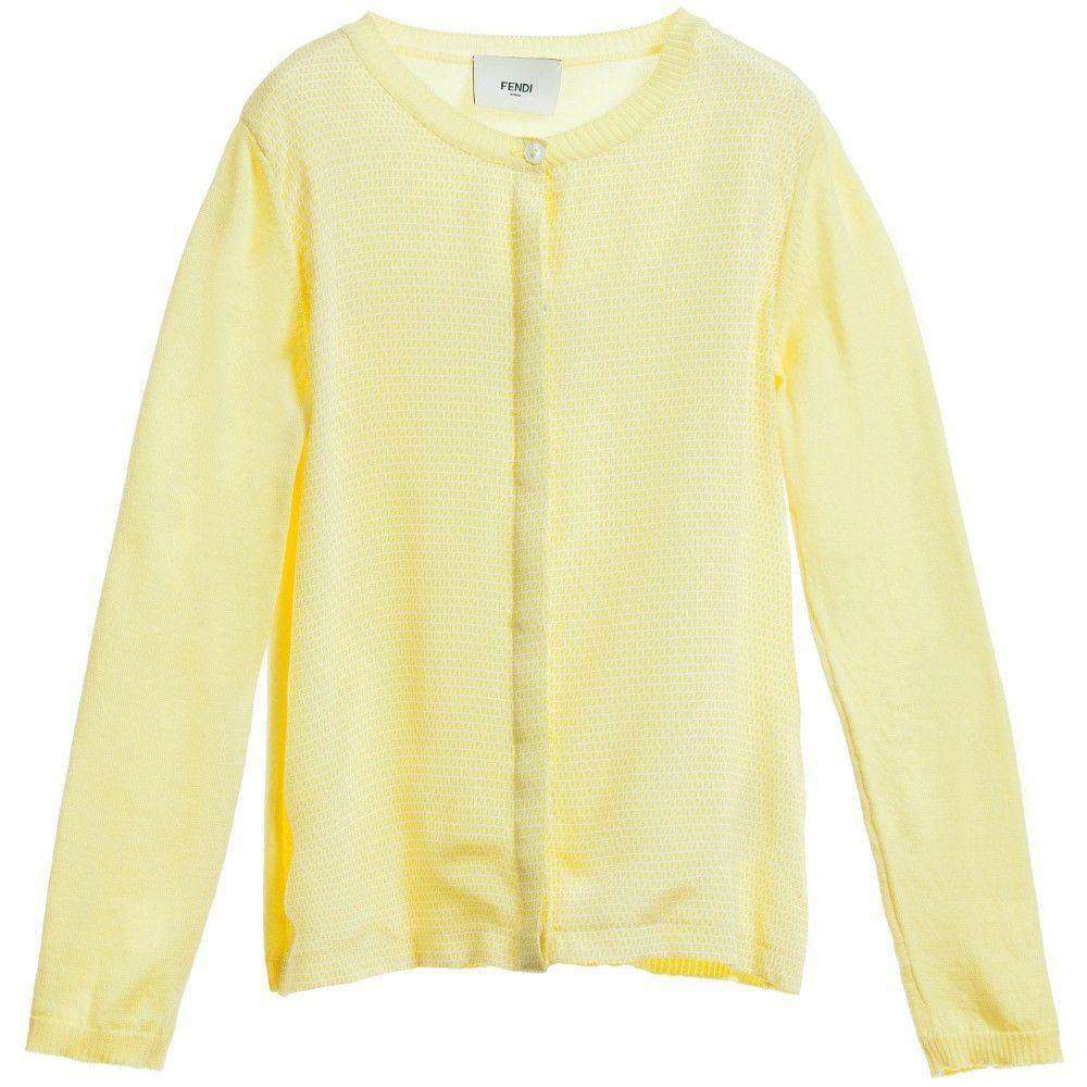 FENDI BABY YELLOW SILK AND COTTON FF LOGO CARDIGAN 2 YEARS