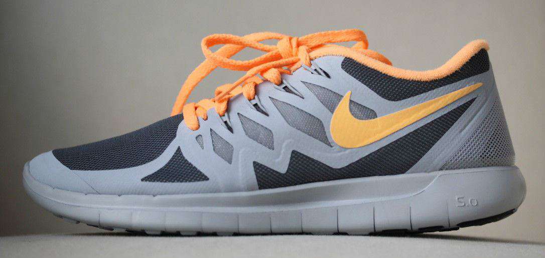 NIKE FREE 5.0 SHIELD ID GREY ORANGE TRAINERS 38 UK 4.5 US 7