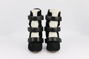 ISABEL MARANT CALF HAIR, SUEDE AND LEATHER WEDGE ANKLE BOOTS EU 37 UK 4 US 7