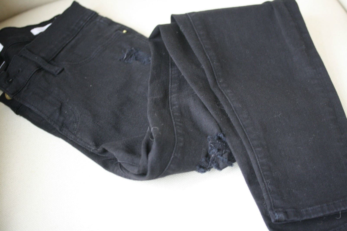 FRAME LE SKINNY DE JEANNE RIPPED BLACK JEANS W25 UK 6/8