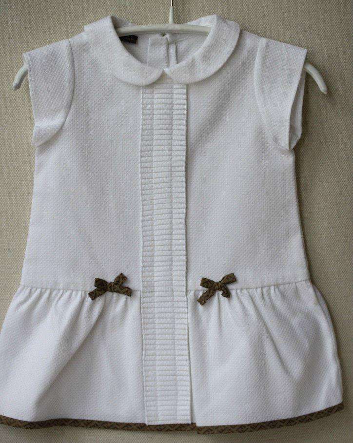 FENDI BABY WHITE ZUCCA TRIM COTTON DRESS 3 MONTHS