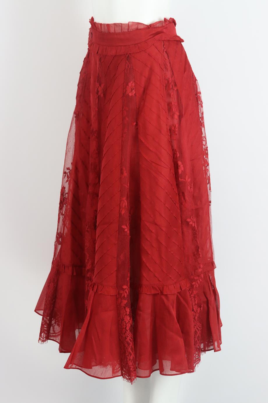 VALENTINO LACE PANELED COTTON MIDI SKIRT US 4 UK 8