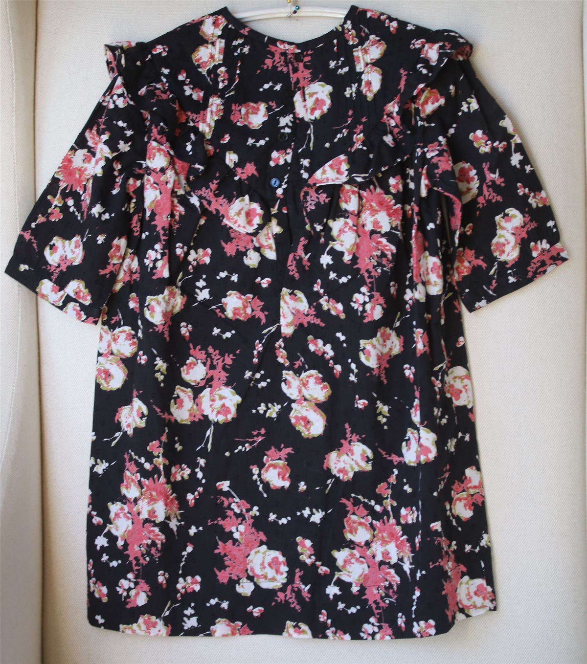 BONPOINT GIRLS BLACK FLORAL FALBALA DRESS 6 YEARS