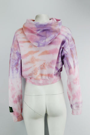 DANZY CROPPED TIE DYED COTTON JERSEY HOODIE MEDIUM