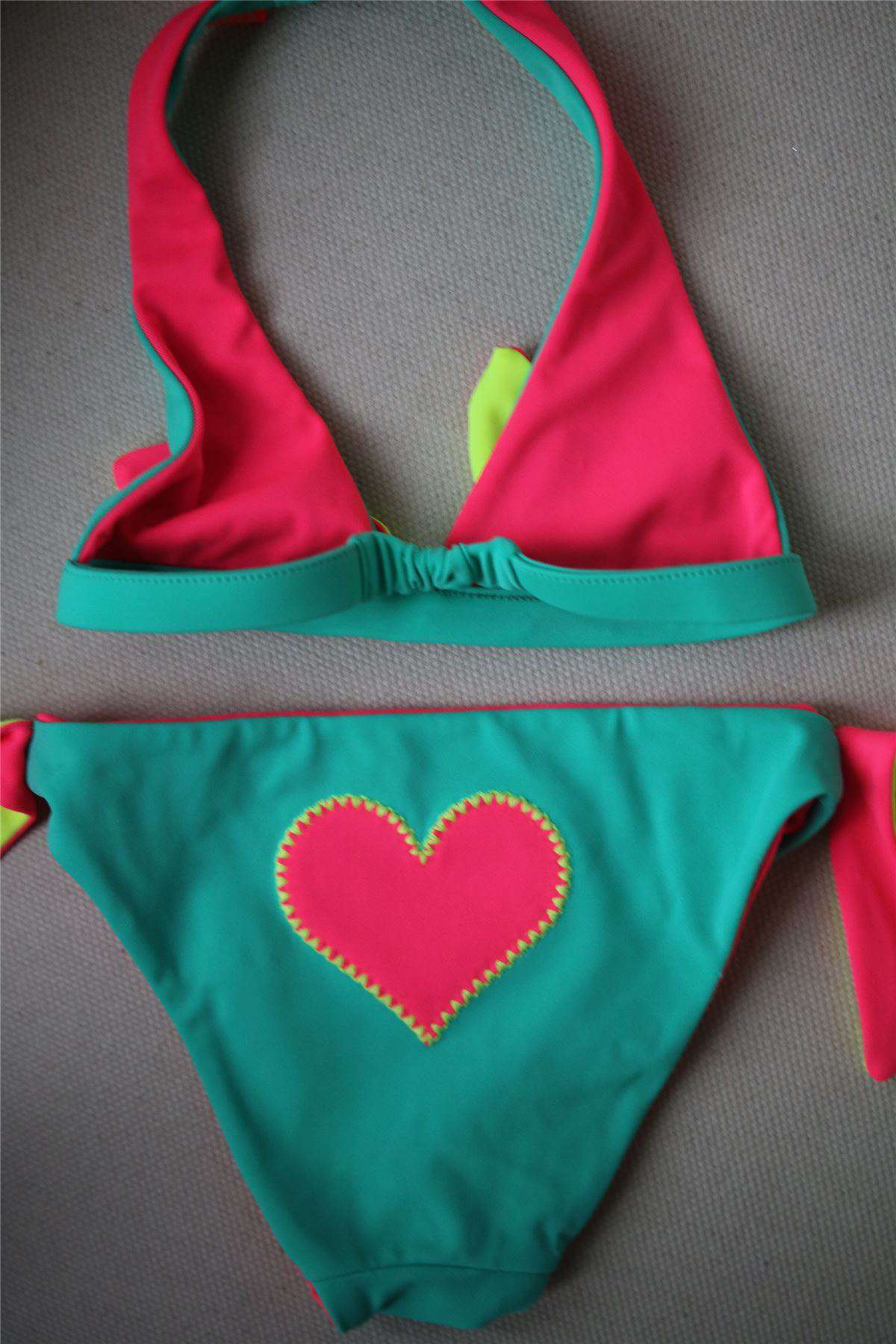 SUNUVA GIRLS GREEN & PINK REVERSIBLE HEART BIKINI 3-4 YEARS