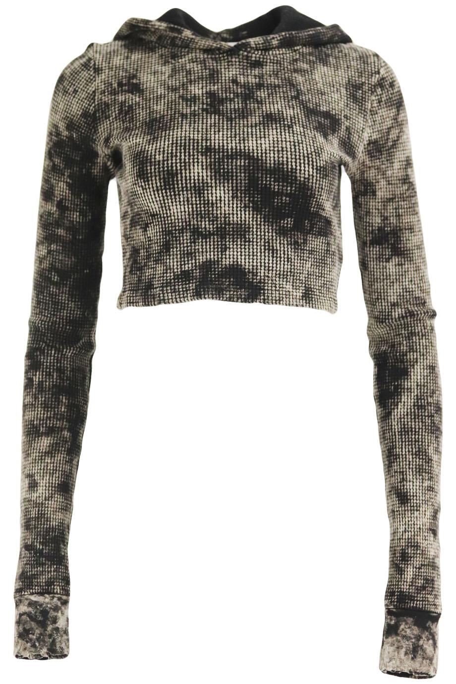 COTTON CITIZEN CROPPED DISTRESSED WAFFLE KNIT COTTON HOODIE XSMALL