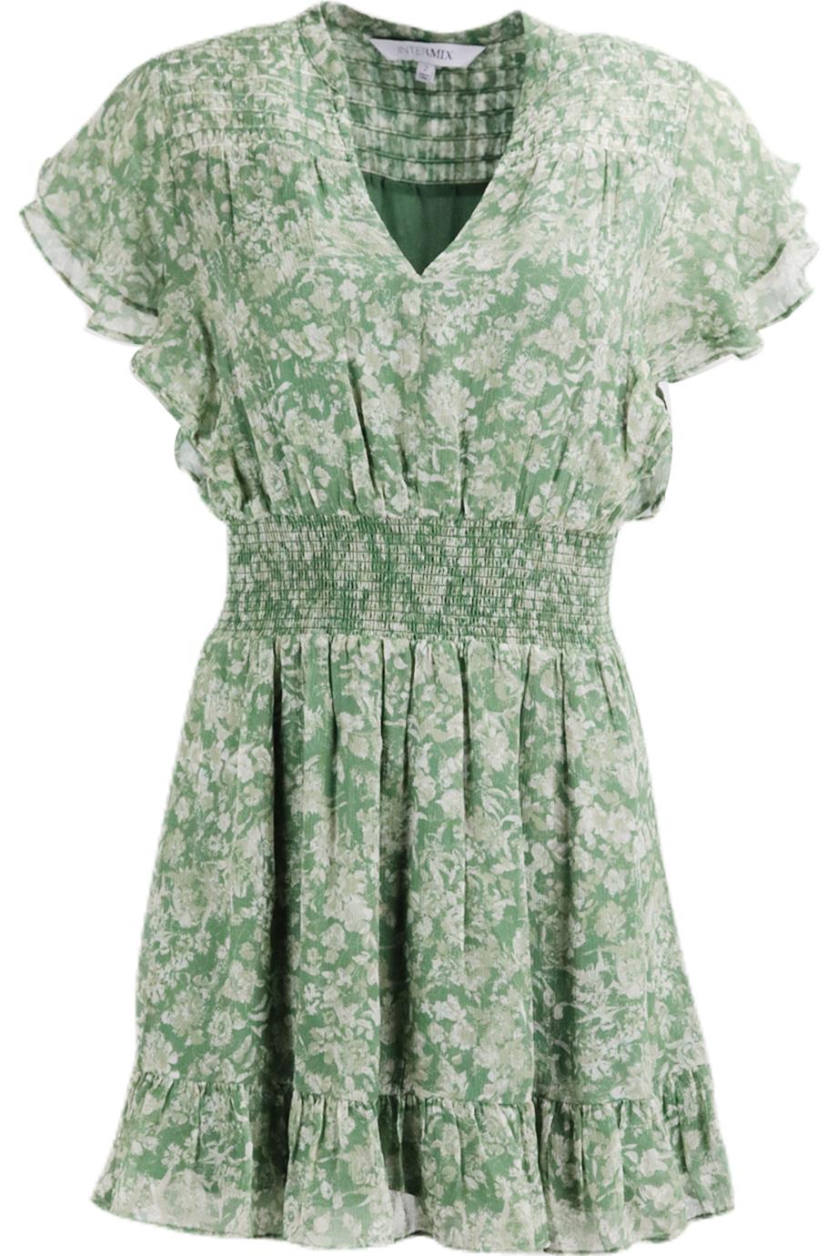 INTERMIX SHIRED FLORAL PRINT SILK CHIFFON MINI DRESS US 2 UK 6