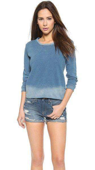 MONROW DENIM WASH FRENCH TERRY SWEATSHIRT SMALL