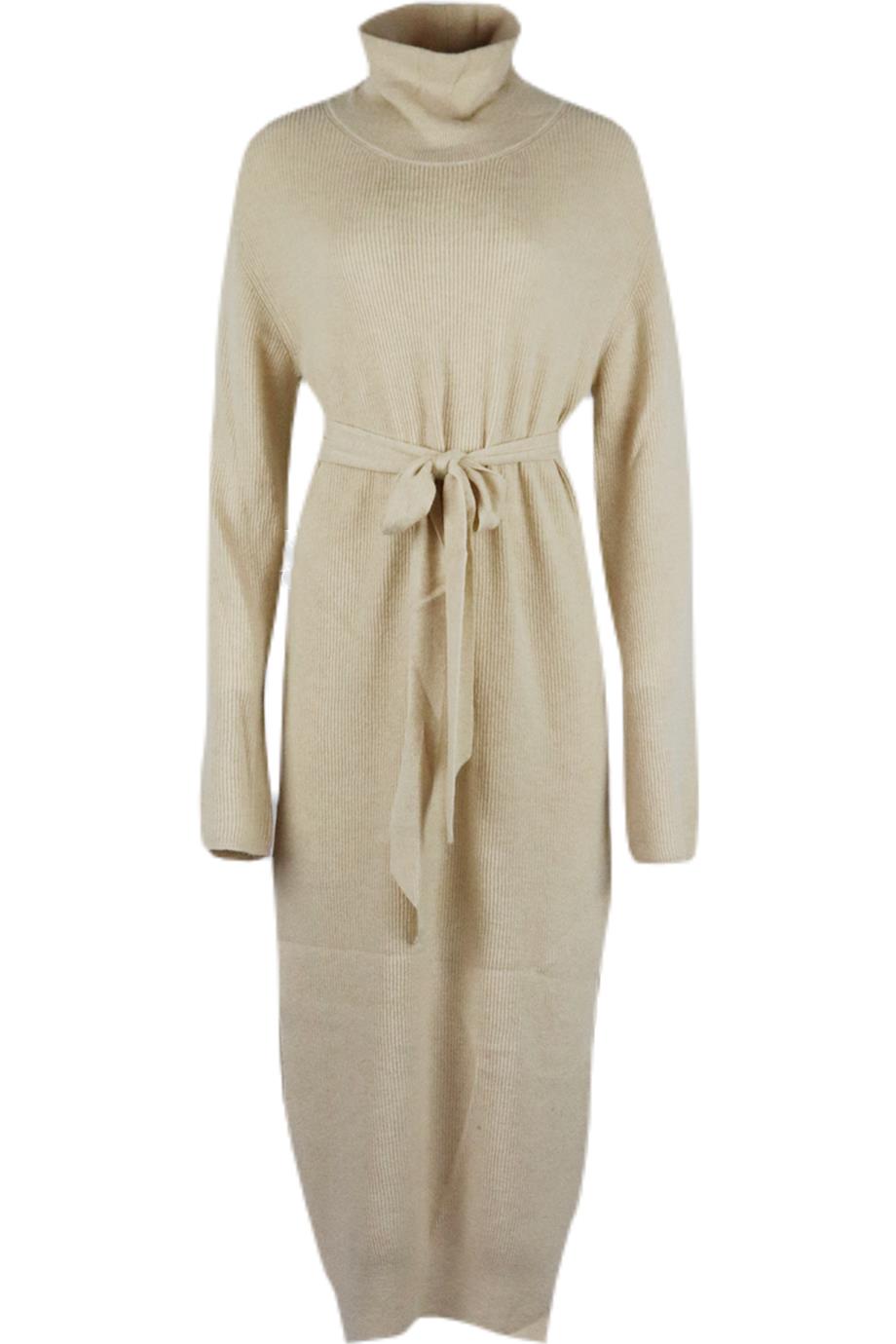 NANUSHKA BELTED CASHMERE BLEND TURTLENECK MIDI DRESS MEDIUM