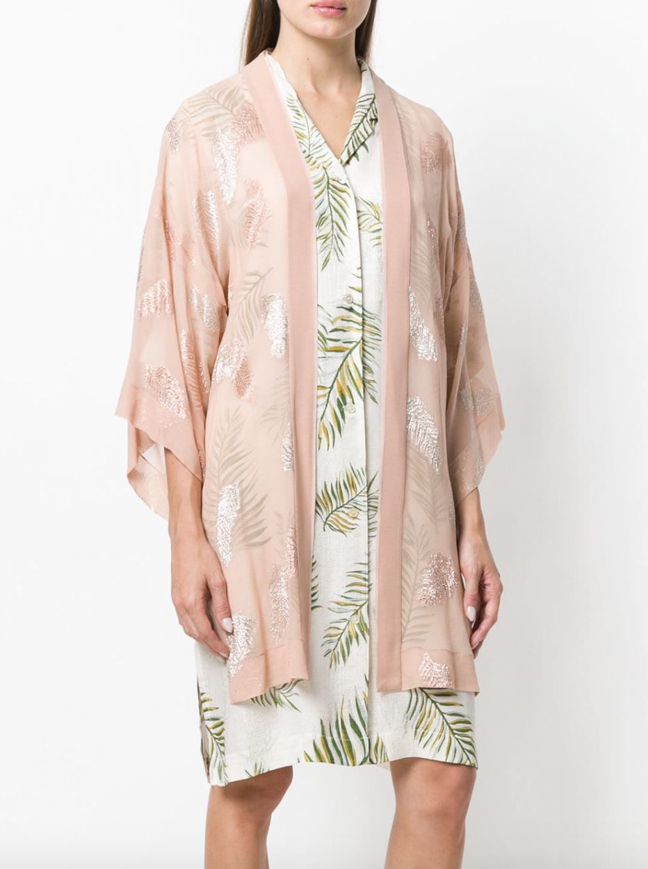 FORTE FORTE LEAF EMBROIDERED KIMONO XSMALL