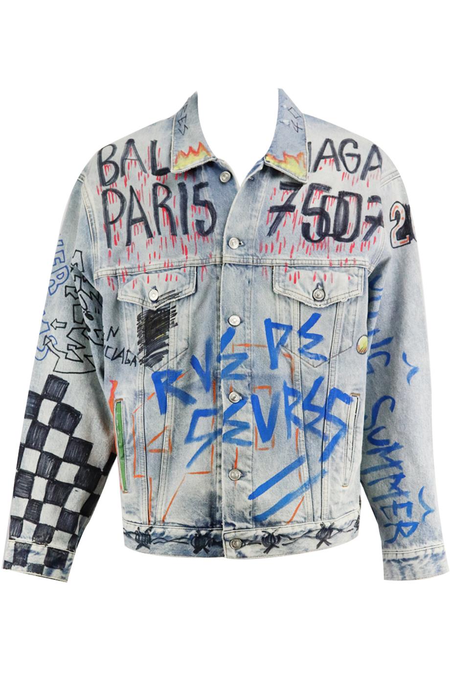 BALENCIAGA OVERSIZED PRINTED DENIM JACKET FR 38 UK 10