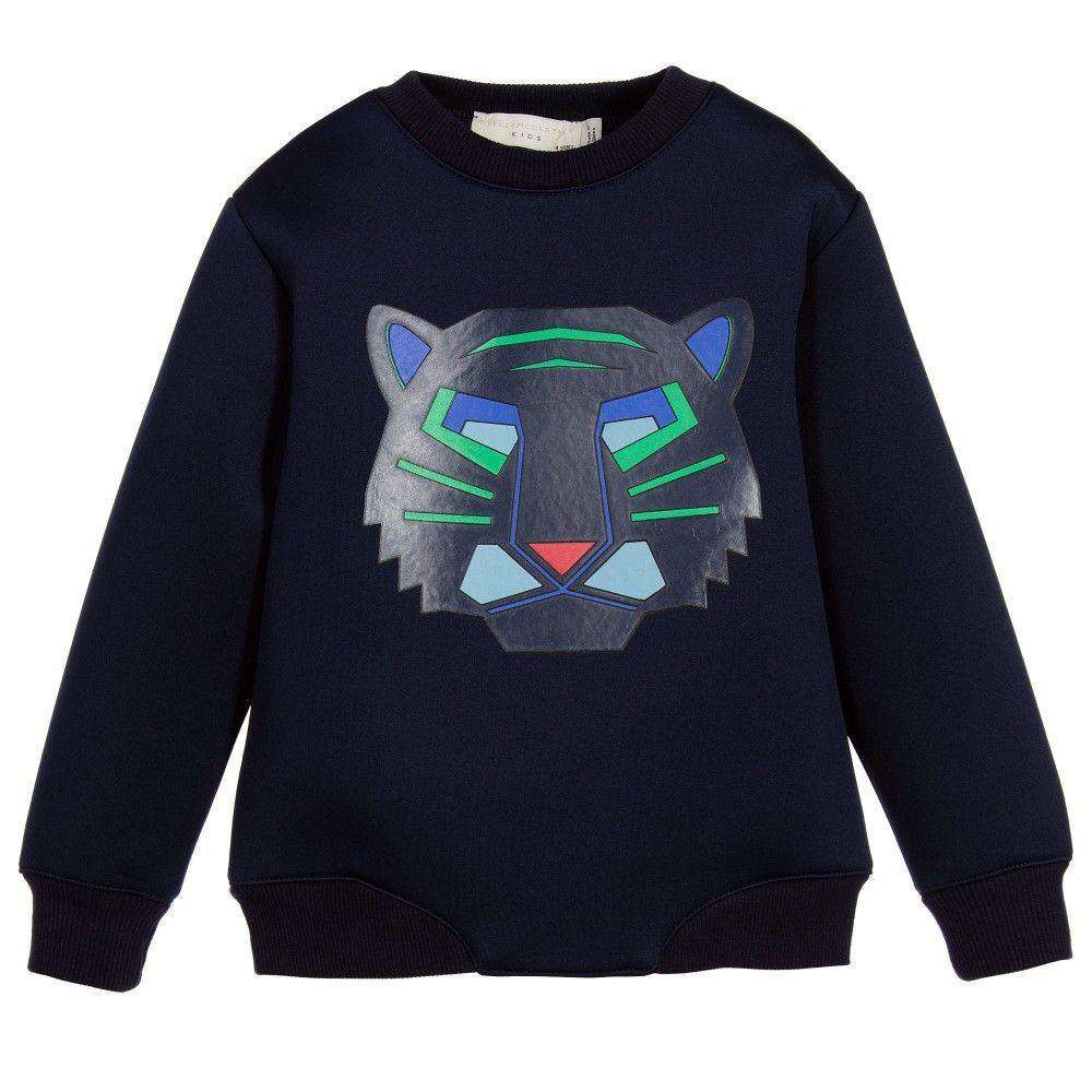STELLA MCCARTNEY KIDS NAVY BLUE NEOPRENE REEVE TIGER SWEATER 18 MONTHS