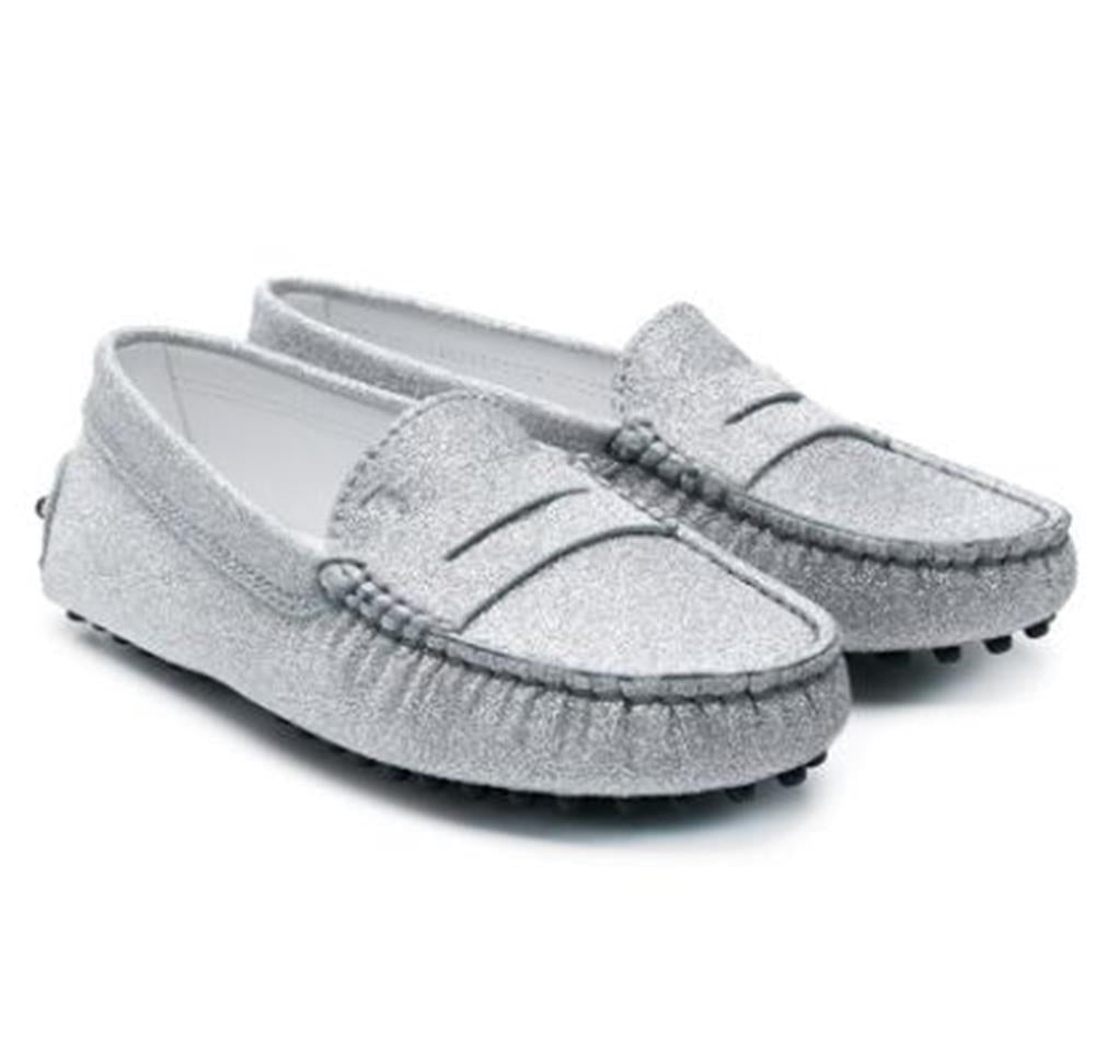 TOD'S KIDS UNISEX GLITTER LEATHER MOCCASINS EU 29 UK 11