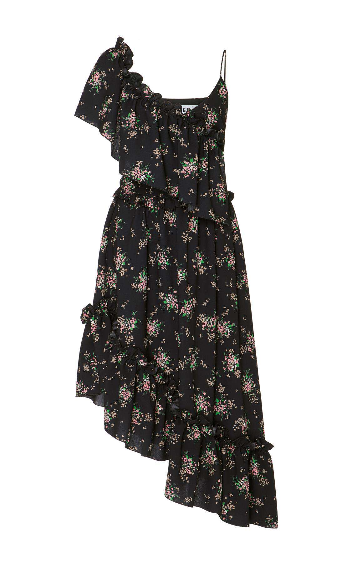 MSGM ASYMMETRIC FLORAL PRINT CREPE DE CHINE DRESS IT 40 UK 8