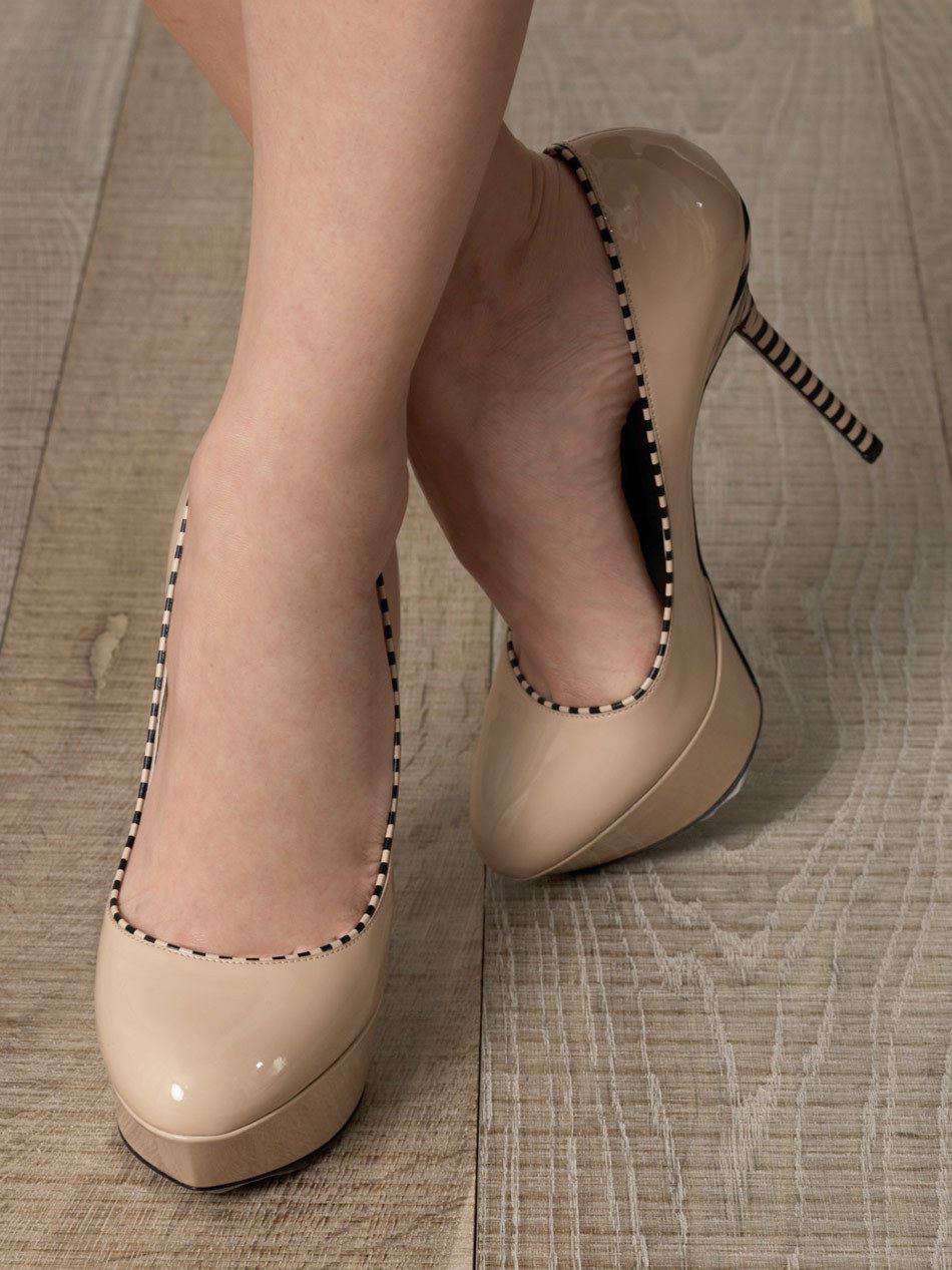 SERGIO ROSSI OPTIKALA PATENT NUDE STRIPED HEELS EU 38.5 UK 5.5