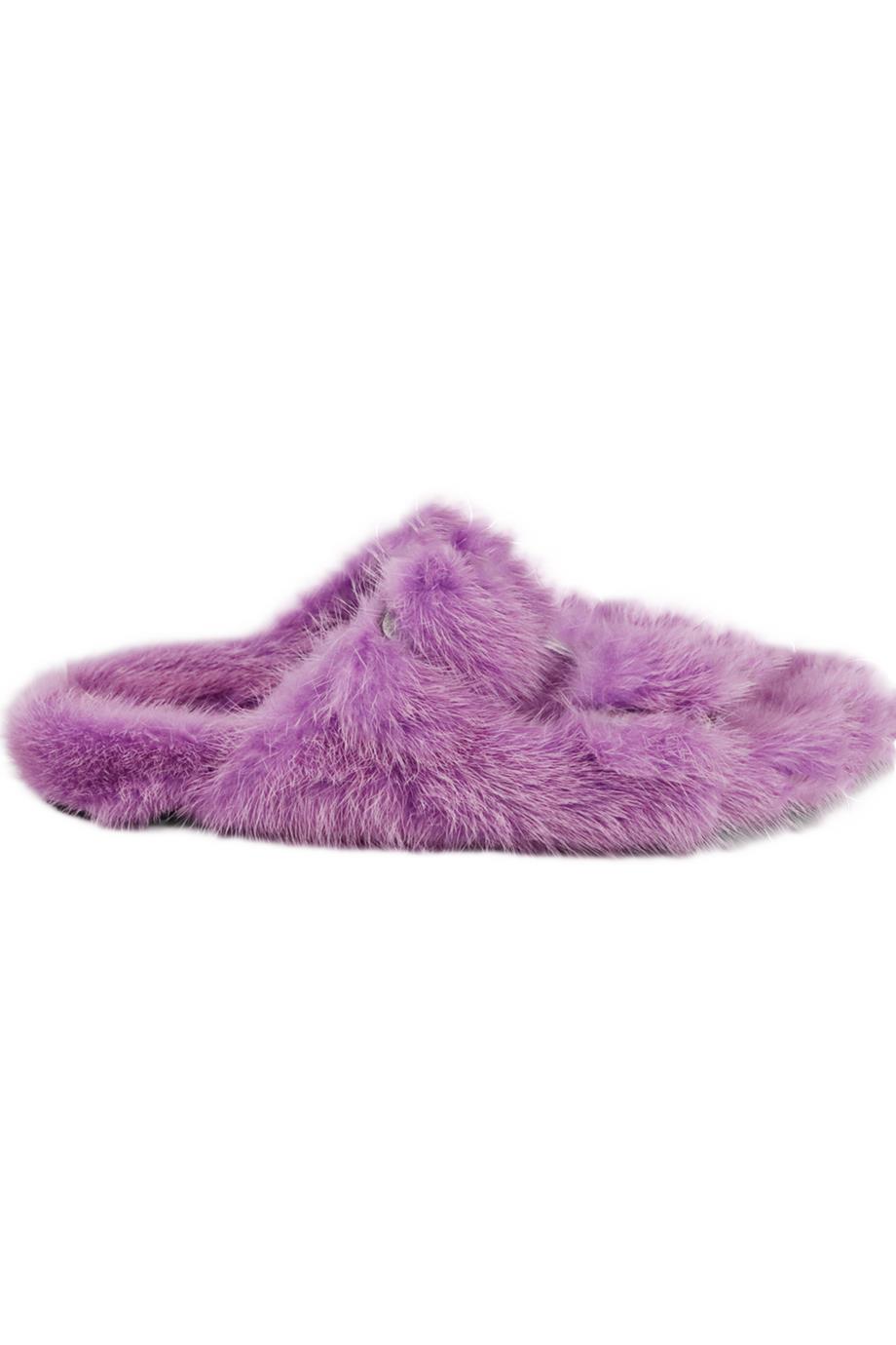 CONFETTI MINK FUR AND LEATHER SLIDES EU 38 UK 5 US 8