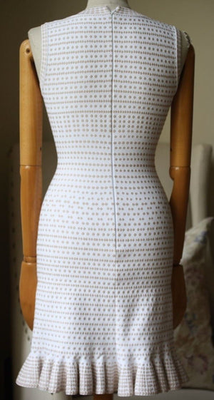 AZZEDINE ALAIA WHITE AND BEIGE DOTTED DRESS FR 36 UK 8