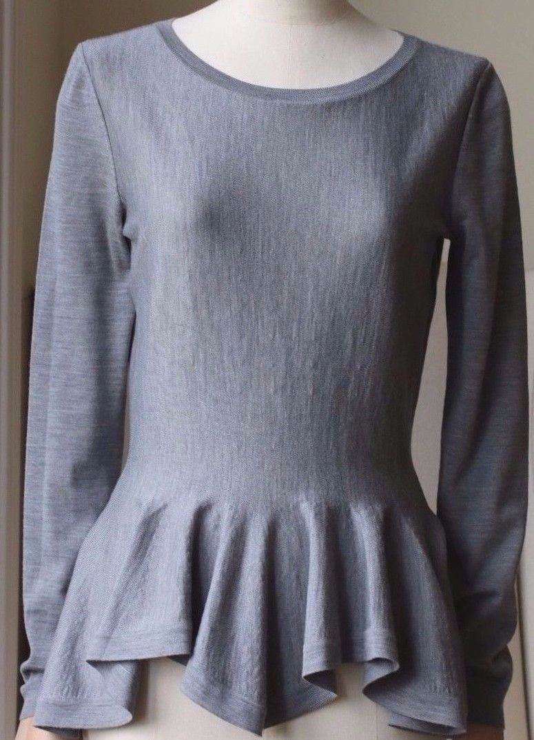 ALEXANDER MCQUEEN GREY MERINO WOOL PEPLUM SWEATER MEDIUM