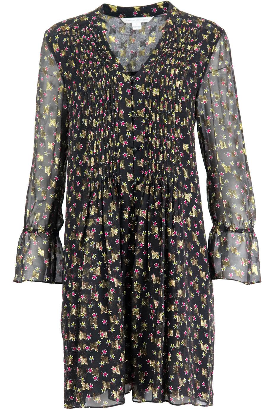 DIANE VON FURSTENBERG LAYLA METALLIC SILK BLEND CHIFFON MINI DRESS US 12 UK 16