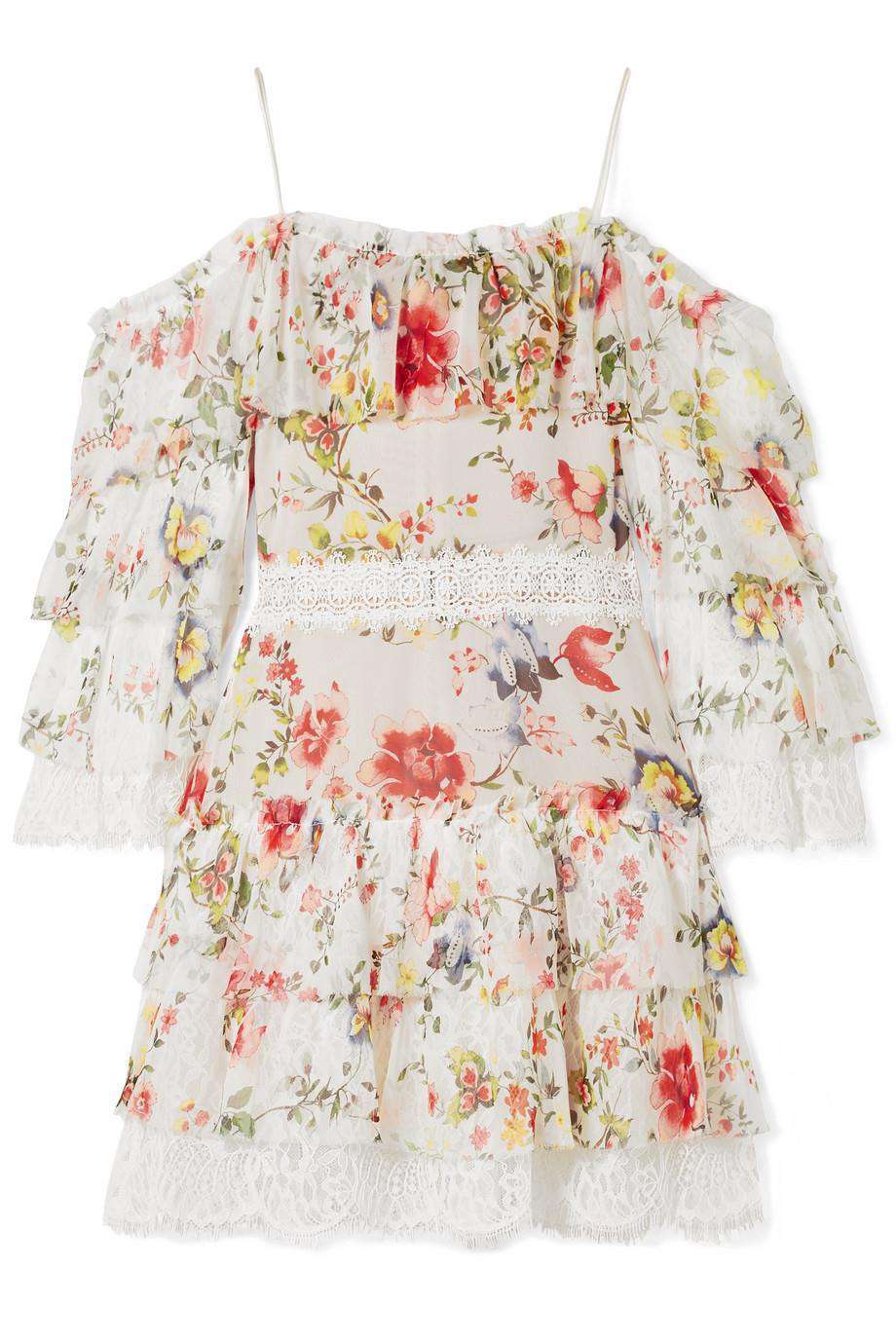 ALICE AND OLIVIA SANTOS COLD SHOULDER FLORAL PRINTED SILK DRESS US 8 UK 12