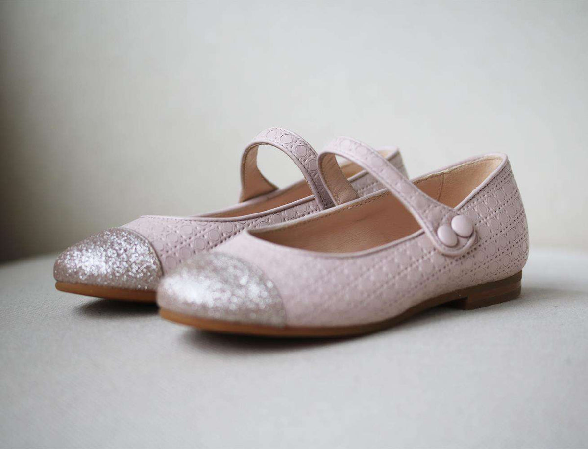 DIOR KIDS GIRLS LAMBSKIN LEATHER AND SEQUIN BALLERINAS EU 28 UK 10