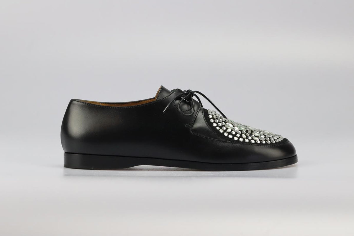 LOEWE CRYSTAL EMBELLISHED LEATHER BROGUES EU 40 UK 7 US 10