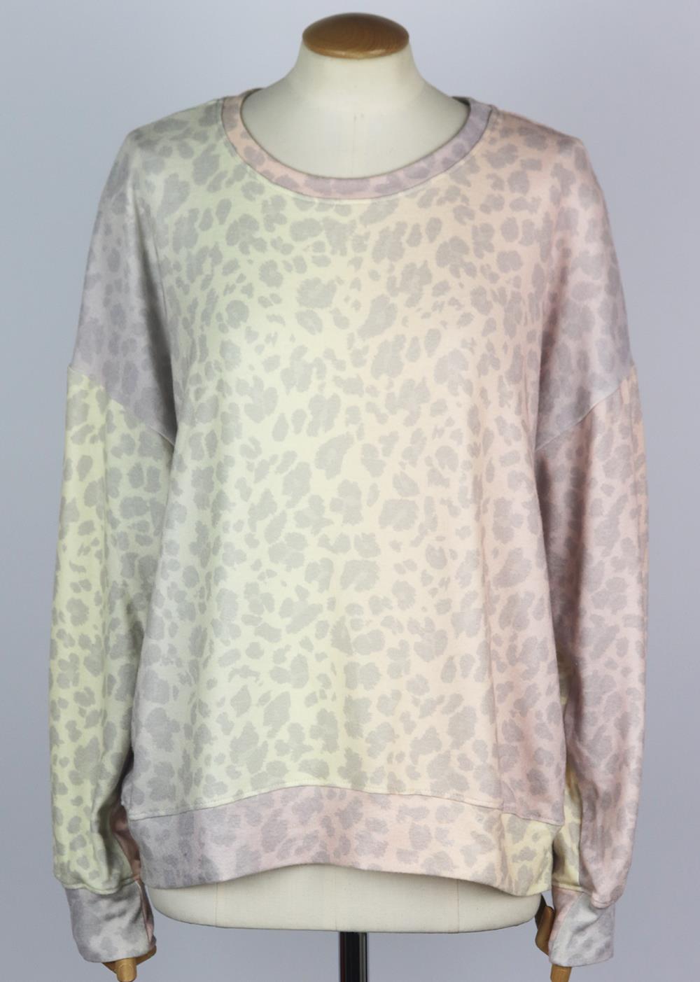 SUNDRY TIE DYED LEOPARD PRINT STRETCH JERSEY SWEATSHIRT UK 12