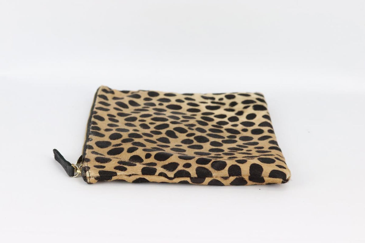 CLAIRE VIVIER LEOPARD PRINT CALF HAIR POUCH