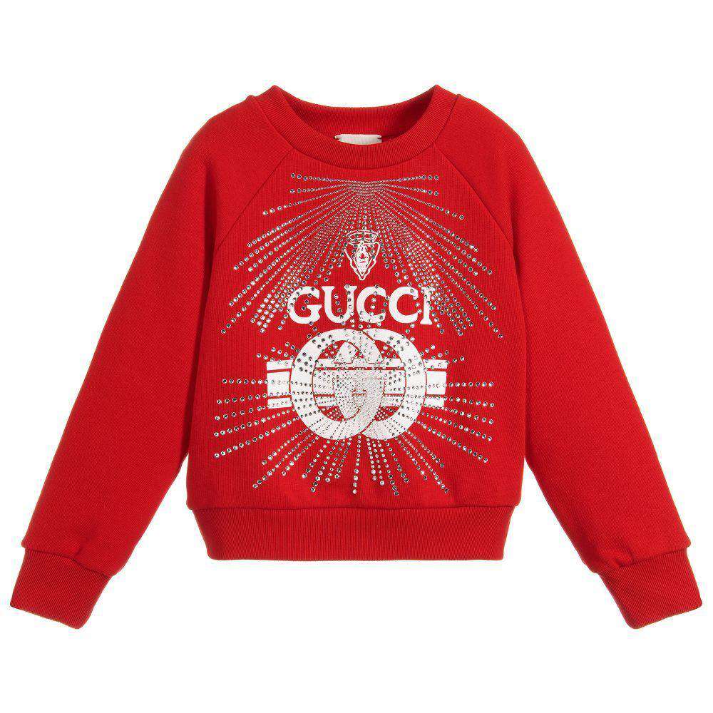 GUCCI GIRLS RED CRYSTAL LOGO SWEATER 6 YEARS