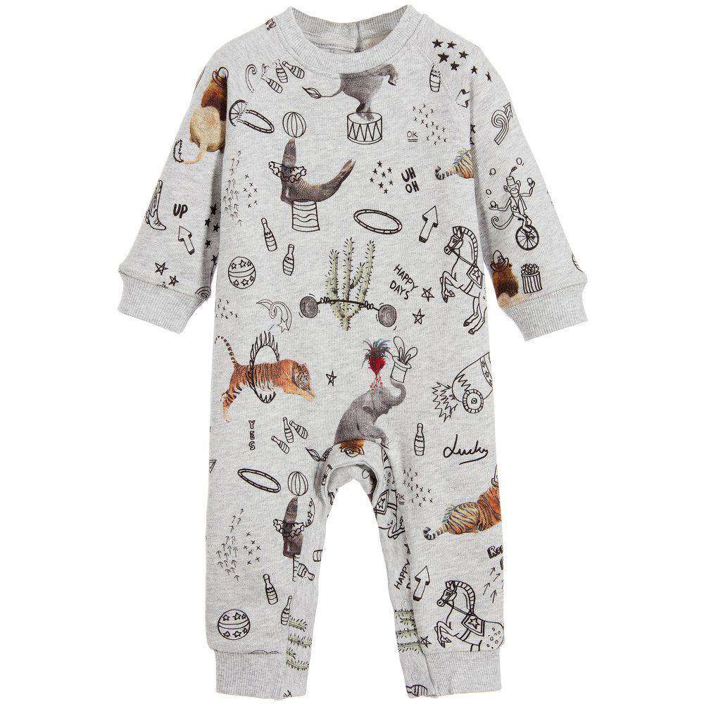 STELLA MCCARTNEY KIDS GREY ORGANIC COTTON CIRCUS PRINT BABYGROW 18 MONTHS