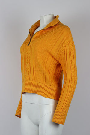 MONROW CABLE KNIT COTTON BLEND TURTLENECK SWEATER SMALL