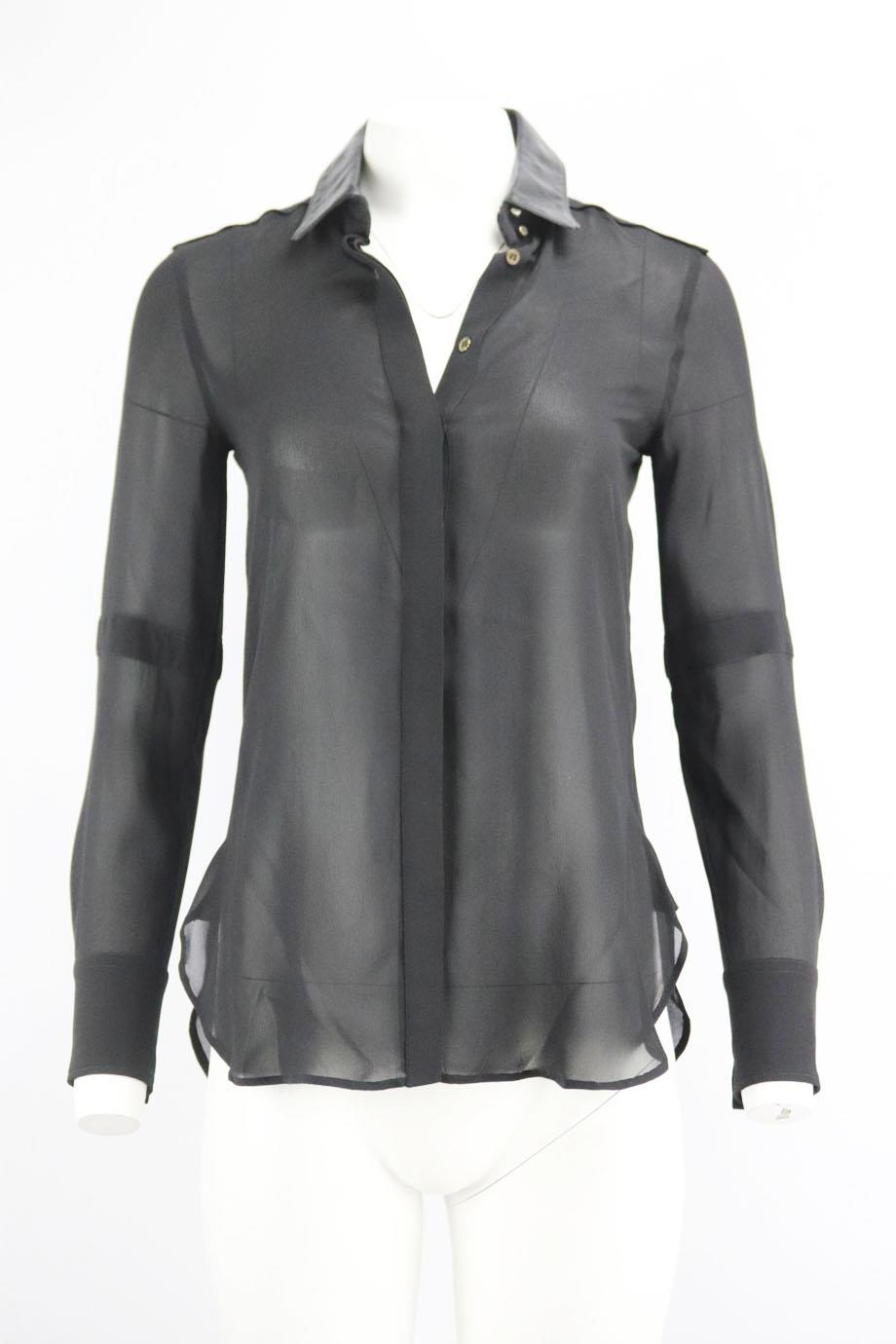 BELSTAFF LEATHER TRIMMED SILK SHIRT IT 38 UK 6