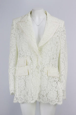 DOLCE AND GABBANA SATIN TRIMMED CORDED LACE BLAZER IT 50 UK 18