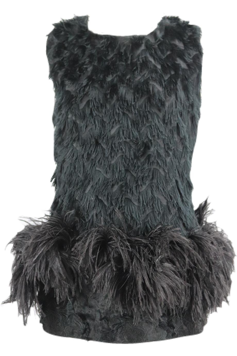 LANVIN 2014 FEATHER TRIMMED WOOL BLEND MINI DRESS FR 38 UK 10