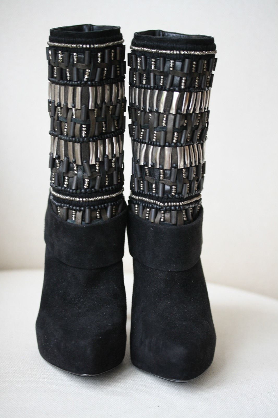 BARBARA BUI BLACK SUEDE BEADED BOOTS HEELS 38 UK 5