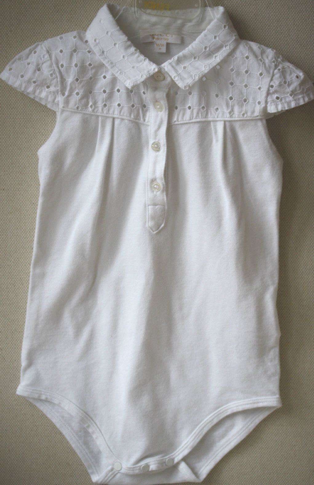 GUCCI BABY WHITE SANGALLO COTTON AND PIQUET BODYSUIT 18-24 MONTHS