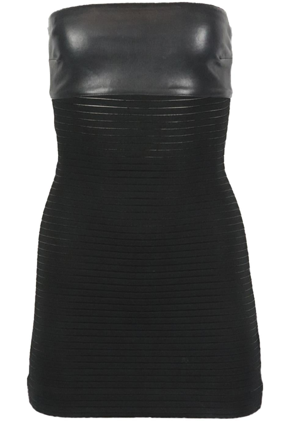 JITROIS STRAPLESS LEATHER PANELED STRETCH KNIT MINI DRESS FR 36 UK 8