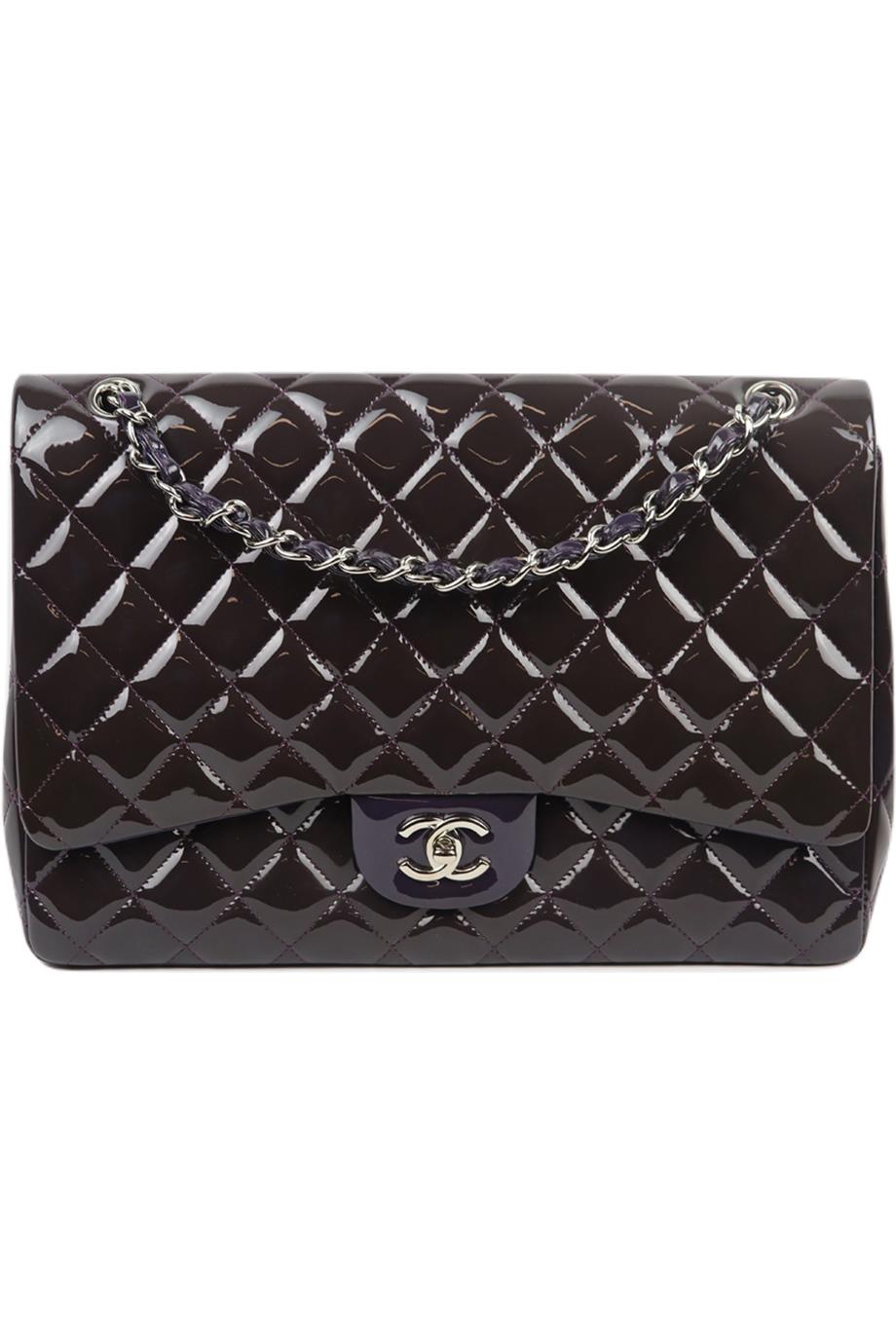 CHANEL 2010 MAXI CLASSIC QUILTED PATENT LEATHER SINGLE FLAP SHOULDER BAG