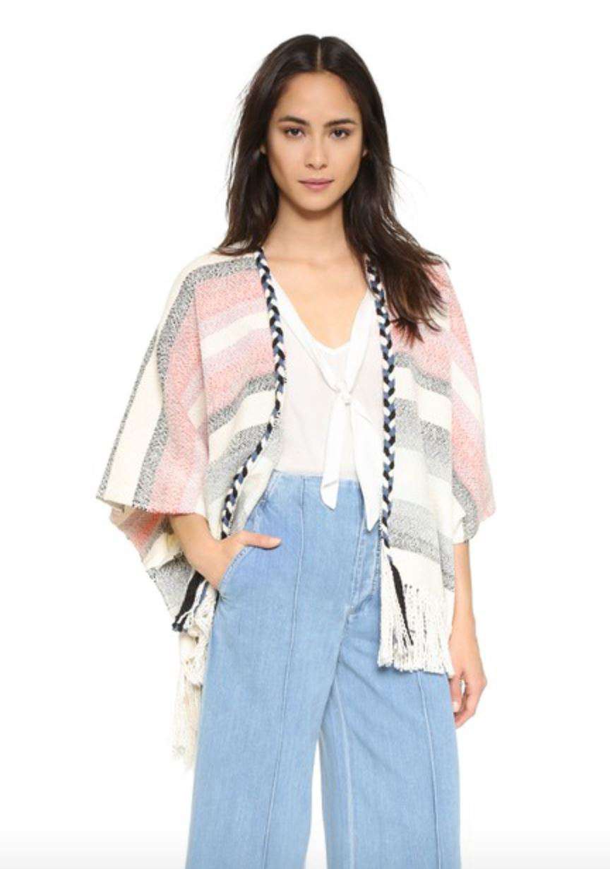 ULLA JOHNSON GEORGIA STRIPED COTTON PONCHO ONE SIZE